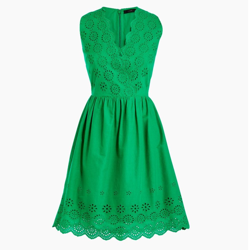 NWOT J. Crew Green Border Eyelet Dress size 20